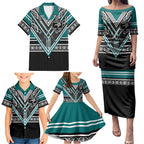 New Zealand Maori Rugby Custom Family Matching Puletasi and Hawaiian Shirt Aotearoa Koru Geometric - Oceanic Color