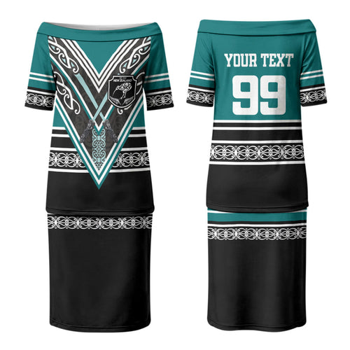 New Zealand Maori Rugby Custom Family Matching Puletasi and Hawaiian Shirt Aotearoa Koru Geometric - Oceanic Color