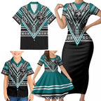 New Zealand Maori Rugby Custom Family Matching Short Sleeve Bodycon Dress and Hawaiian Shirt Aotearoa Koru Geometric - Oceanic Color
