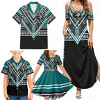 New Zealand Maori Rugby Custom Family Matching Summer Maxi Dress and Hawaiian Shirt Aotearoa Koru Geometric - Oceanic Color