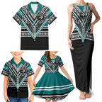 New Zealand Maori Rugby Custom Family Matching Tank Maxi Dress and Hawaiian Shirt Aotearoa Koru Geometric - Oceanic Color