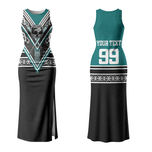 New Zealand Maori Rugby Custom Family Matching Tank Maxi Dress and Hawaiian Shirt Aotearoa Koru Geometric - Oceanic Color