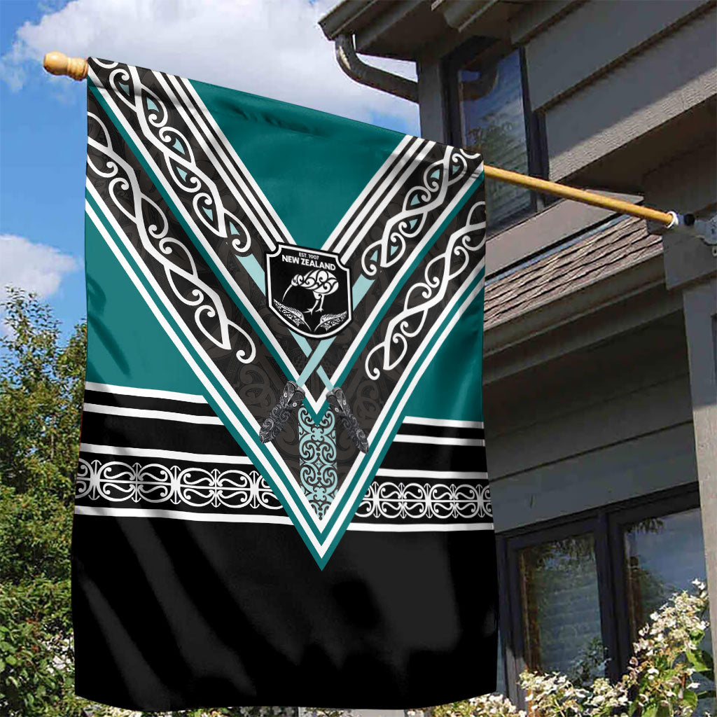 New Zealand Maori Rugby Garden Flag Aotearoa Koru Geometric - Oceanic Color