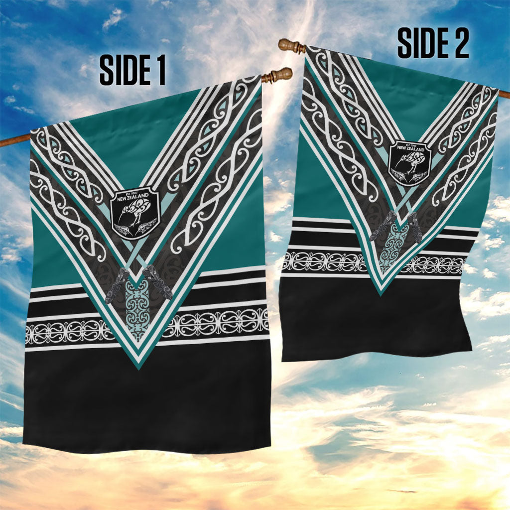 New Zealand Maori Rugby Garden Flag Aotearoa Koru Geometric - Oceanic Color