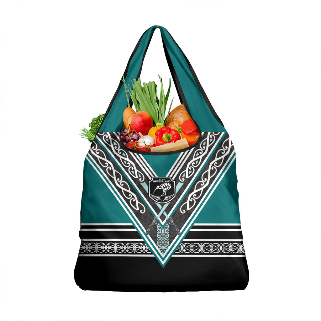 New Zealand Maori Rugby Grocery Bag Aotearoa Koru Geometric - Oceanic Color