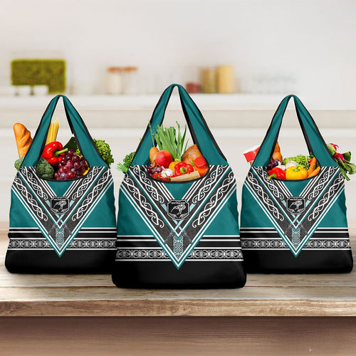 New Zealand Maori Rugby Grocery Bag Aotearoa Koru Geometric - Oceanic Color