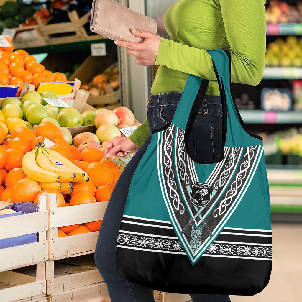 New Zealand Maori Rugby Grocery Bag Aotearoa Koru Geometric - Oceanic Color