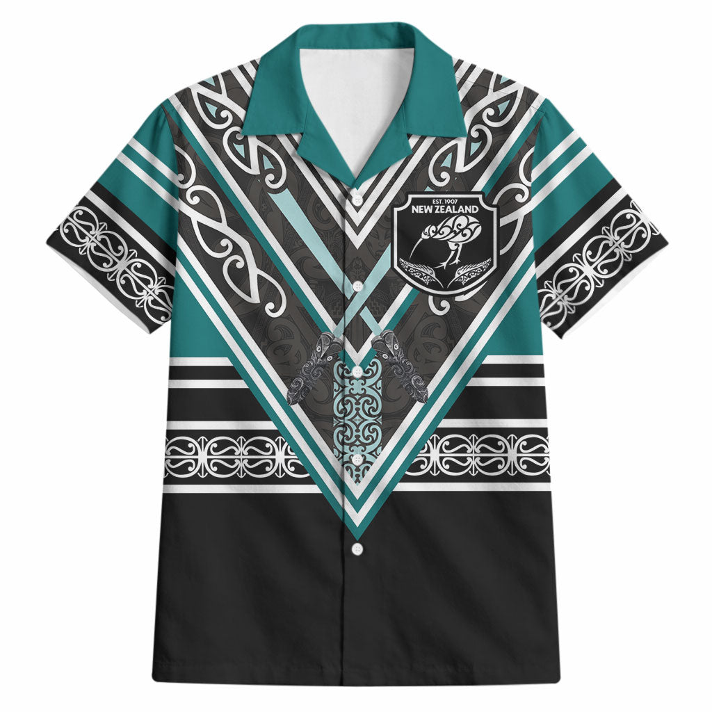 New Zealand Maori Rugby Custom Hawaiian Shirt Aotearoa Koru Geometric - Oceanic Color