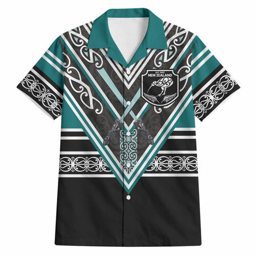 New Zealand Maori Rugby Custom Hawaiian Shirt Aotearoa Koru Geometric - Oceanic Color