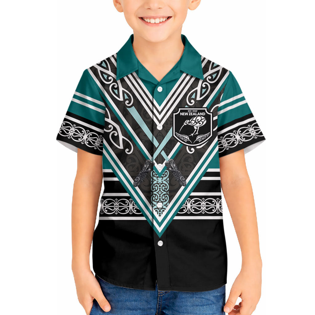 New Zealand Maori Rugby Custom Hawaiian Shirt Aotearoa Koru Geometric - Oceanic Color