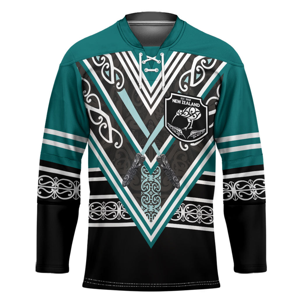 New Zealand Maori Rugby Custom Hockey Jersey Aotearoa Koru Geometric - Oceanic Color
