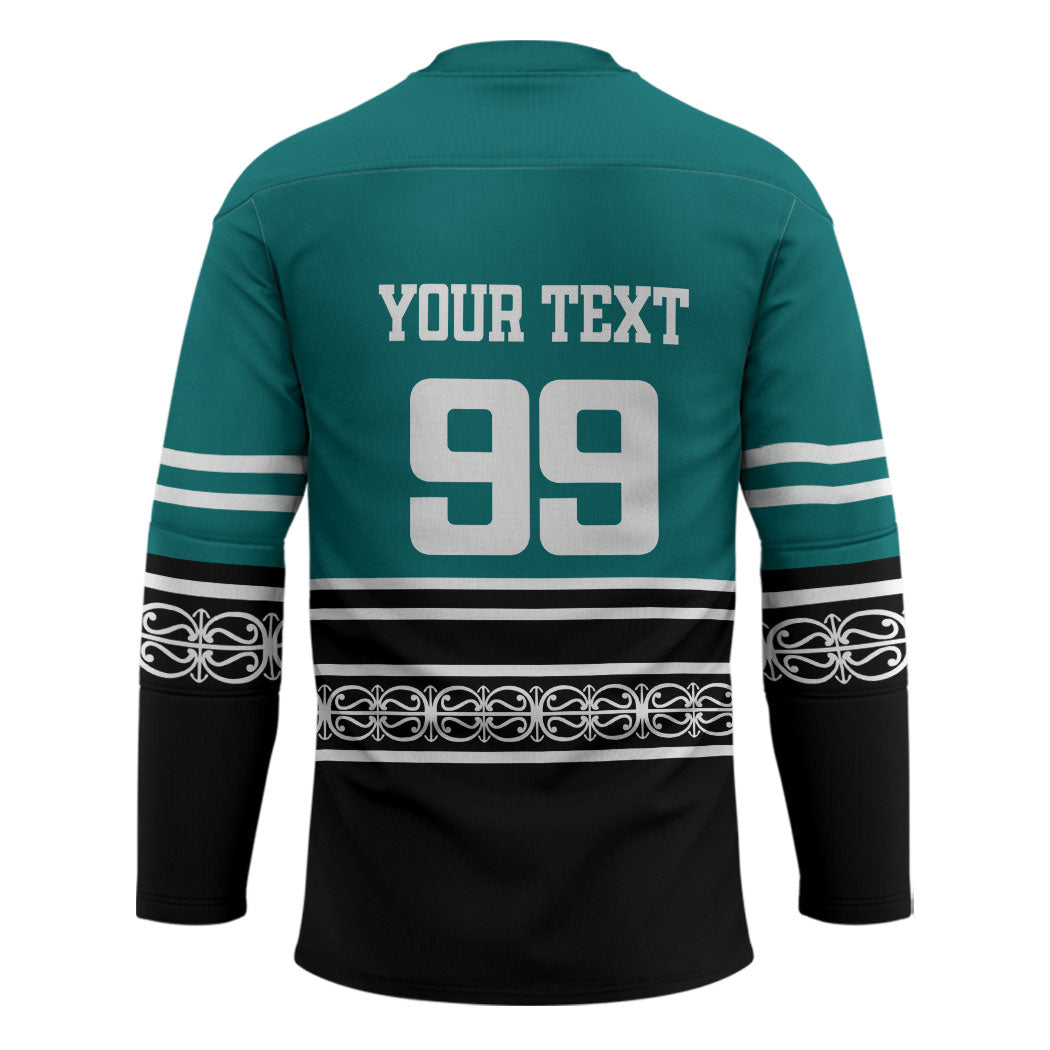 New Zealand Maori Rugby Custom Hockey Jersey Aotearoa Koru Geometric - Oceanic Color