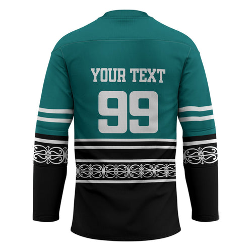New Zealand Maori Rugby Custom Hockey Jersey Aotearoa Koru Geometric - Oceanic Color