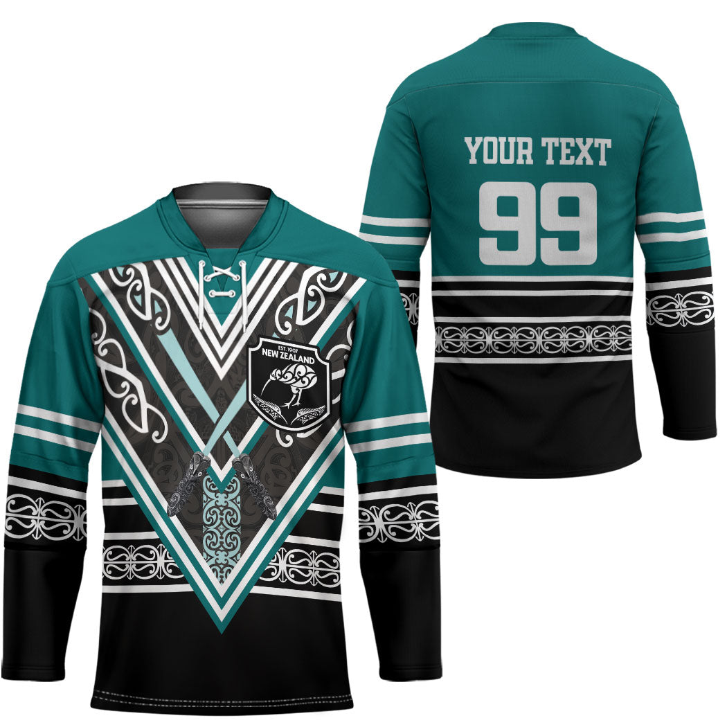 New Zealand Maori Rugby Custom Hockey Jersey Aotearoa Koru Geometric - Oceanic Color
