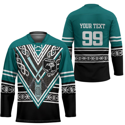 New Zealand Maori Rugby Custom Hockey Jersey Aotearoa Koru Geometric - Oceanic Color