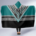 New Zealand Maori Rugby Hooded Blanket Aotearoa Koru Geometric - Oceanic Color