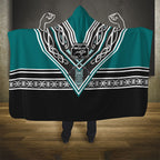 New Zealand Maori Rugby Hooded Blanket Aotearoa Koru Geometric - Oceanic Color