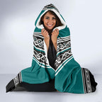 New Zealand Maori Rugby Hooded Blanket Aotearoa Koru Geometric - Oceanic Color