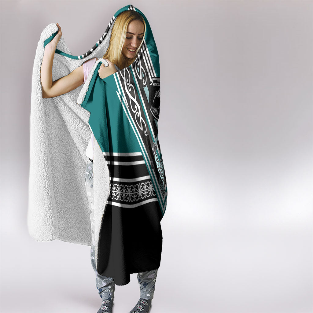 New Zealand Maori Rugby Hooded Blanket Aotearoa Koru Geometric - Oceanic Color