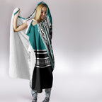 New Zealand Maori Rugby Hooded Blanket Aotearoa Koru Geometric - Oceanic Color