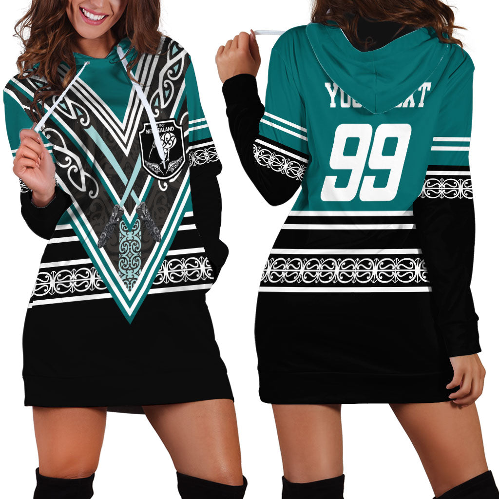 New Zealand Maori Rugby Custom Hoodie Dress Aotearoa Koru Geometric - Oceanic Color