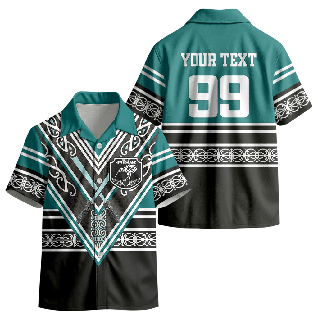 New Zealand Maori Rugby Custom Kid Hawaiian Shirt Aotearoa Koru Geometric - Oceanic Color