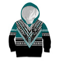 New Zealand Maori Rugby Custom Kid Hoodie Aotearoa Koru Geometric - Oceanic Color