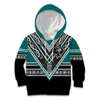 New Zealand Maori Rugby Custom Kid Hoodie Aotearoa Koru Geometric - Oceanic Color