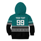 New Zealand Maori Rugby Custom Kid Hoodie Aotearoa Koru Geometric - Oceanic Color