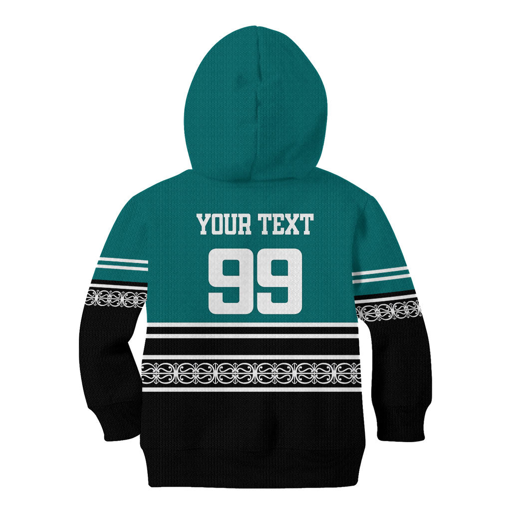New Zealand Maori Rugby Custom Kid Hoodie Aotearoa Koru Geometric - Oceanic Color