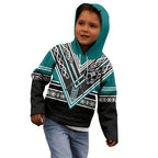 New Zealand Maori Rugby Custom Kid Hoodie Aotearoa Koru Geometric - Oceanic Color