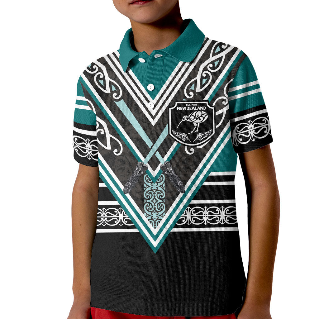 New Zealand Maori Rugby Custom Kid Polo Shirt Aotearoa Koru Geometric - Oceanic Color