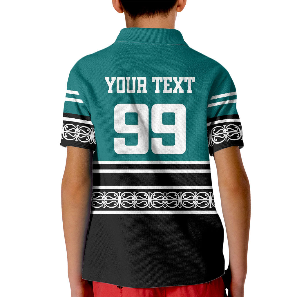 New Zealand Maori Rugby Custom Kid Polo Shirt Aotearoa Koru Geometric - Oceanic Color