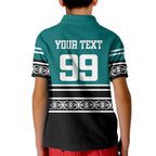 New Zealand Maori Rugby Custom Kid Polo Shirt Aotearoa Koru Geometric - Oceanic Color
