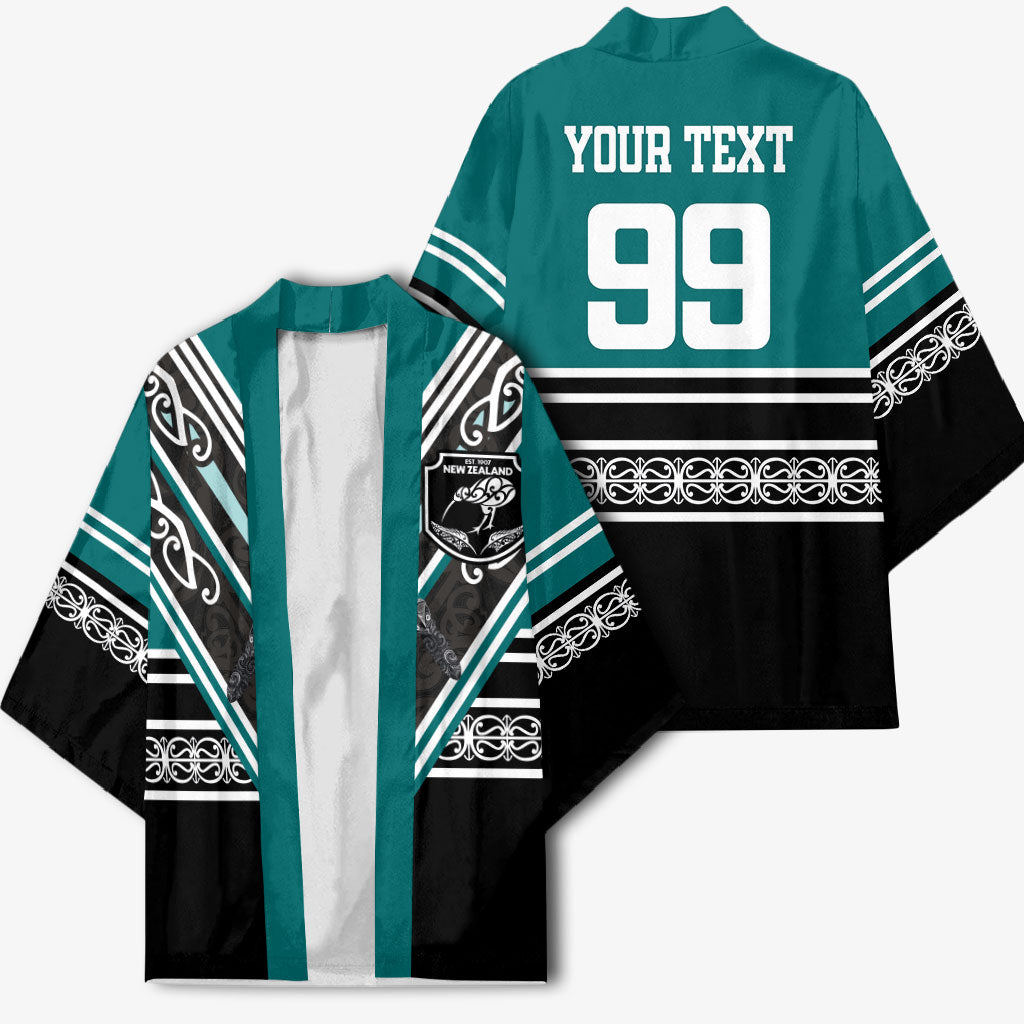 New Zealand Maori Rugby Custom Kimono Aotearoa Koru Geometric - Oceanic Color