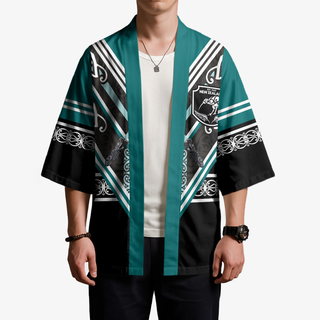 New Zealand Maori Rugby Custom Kimono Aotearoa Koru Geometric - Oceanic Color