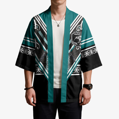 New Zealand Maori Rugby Custom Kimono Aotearoa Koru Geometric - Oceanic Color