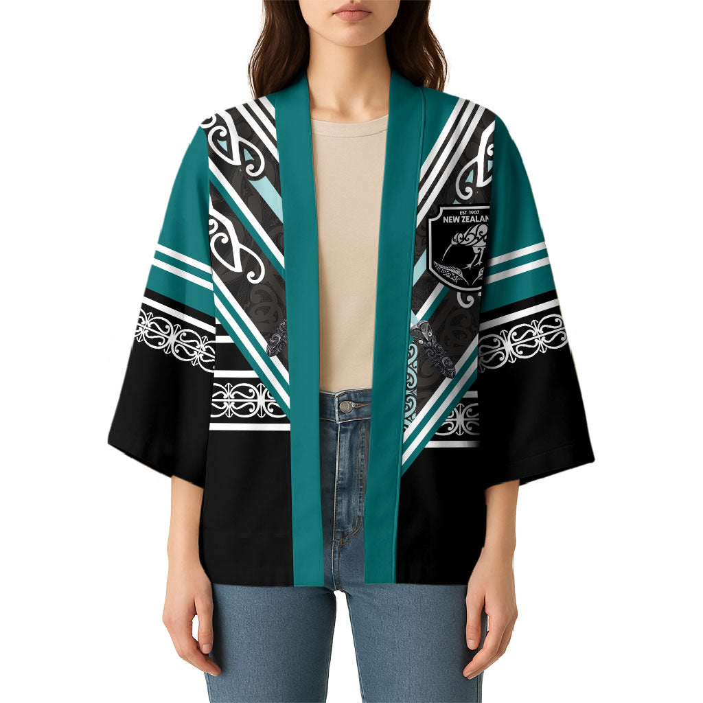 New Zealand Maori Rugby Custom Kimono Aotearoa Koru Geometric - Oceanic Color