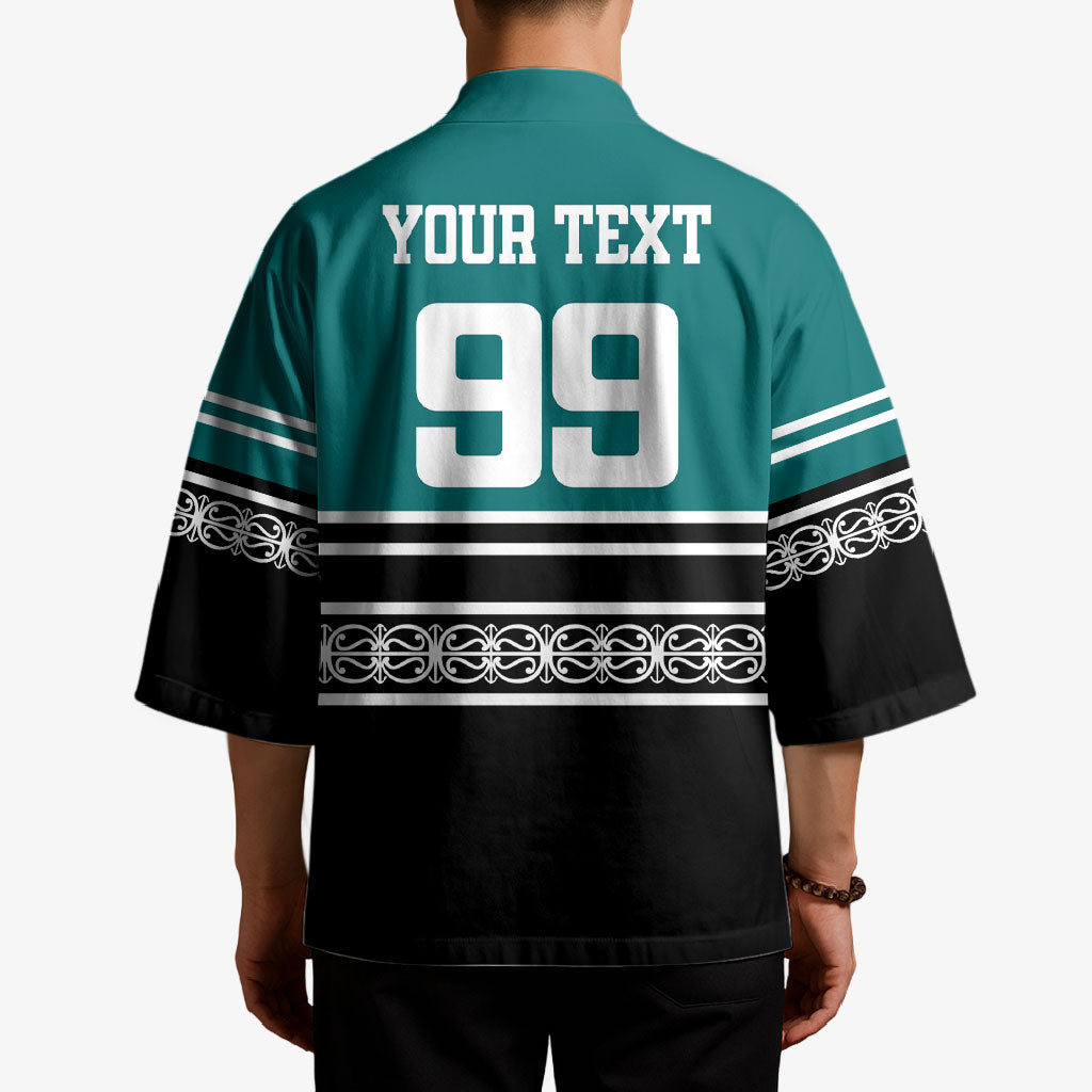 New Zealand Maori Rugby Custom Kimono Aotearoa Koru Geometric - Oceanic Color