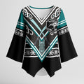 New Zealand Maori Rugby Custom Kimono Sleeve Blouse Aotearoa Koru Geometric - Oceanic Color
