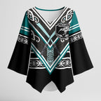 New Zealand Maori Rugby Custom Kimono Sleeve Blouse Aotearoa Koru Geometric - Oceanic Color