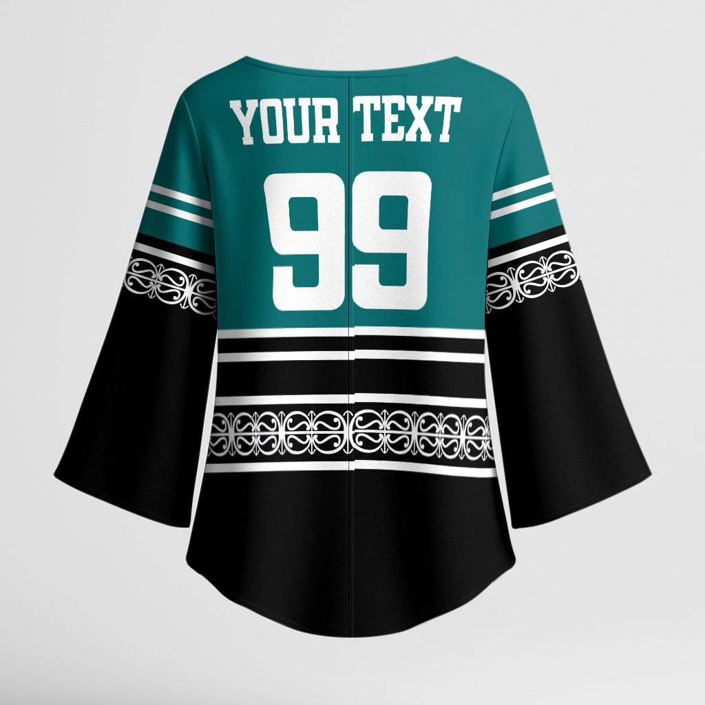 New Zealand Maori Rugby Custom Kimono Sleeve Blouse Aotearoa Koru Geometric - Oceanic Color