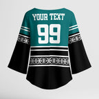 New Zealand Maori Rugby Custom Kimono Sleeve Blouse Aotearoa Koru Geometric - Oceanic Color