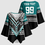 New Zealand Maori Rugby Custom Kimono Sleeve Blouse Aotearoa Koru Geometric - Oceanic Color