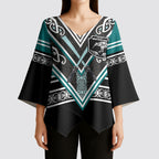 New Zealand Maori Rugby Custom Kimono Sleeve Blouse Aotearoa Koru Geometric - Oceanic Color