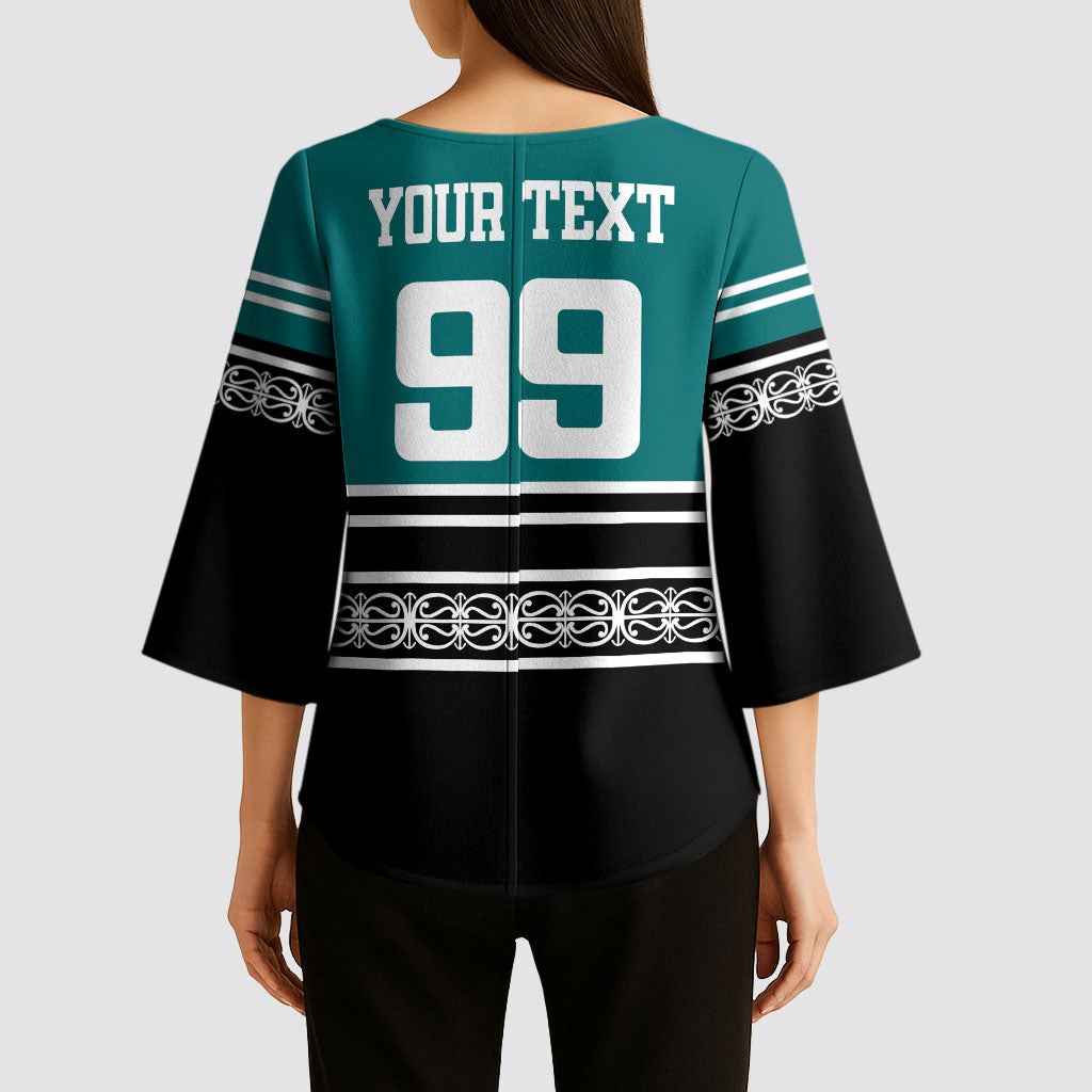 New Zealand Maori Rugby Custom Kimono Sleeve Blouse Aotearoa Koru Geometric - Oceanic Color