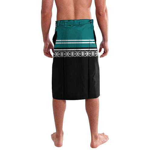 New Zealand Maori Rugby Custom Lavalava Aotearoa Koru Geometric - Oceanic Color