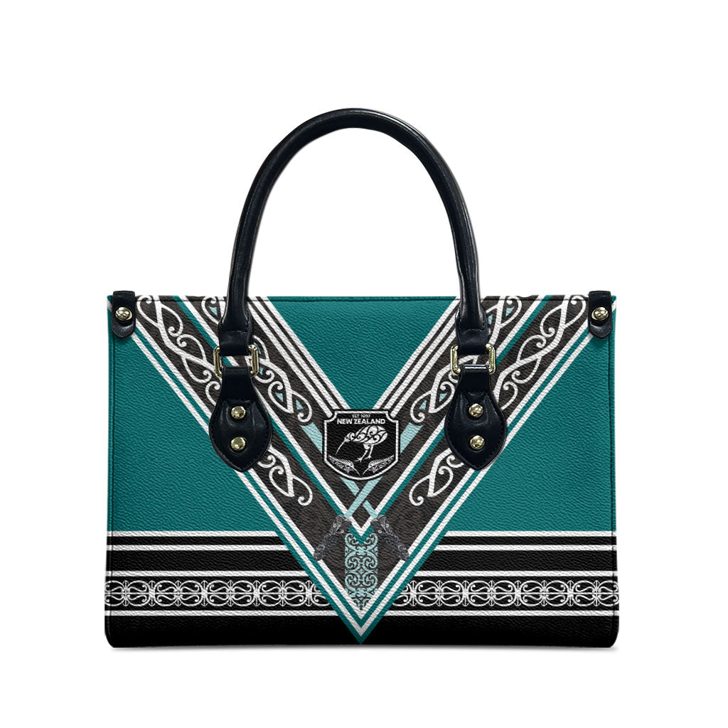 New Zealand Maori Rugby Leather Bag Aotearoa Koru Geometric - Oceanic Color
