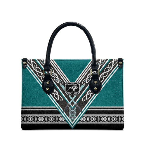 New Zealand Maori Rugby Leather Bag Aotearoa Koru Geometric - Oceanic Color