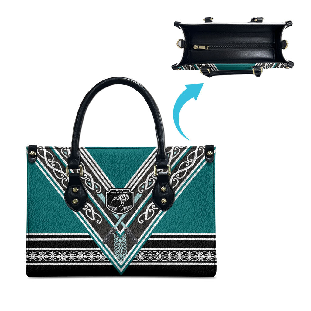New Zealand Maori Rugby Leather Bag Aotearoa Koru Geometric - Oceanic Color